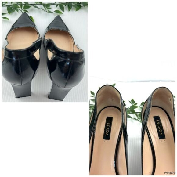 ESCADA Black Patent Leather cutouts Pointed Toe Pumps 9.5